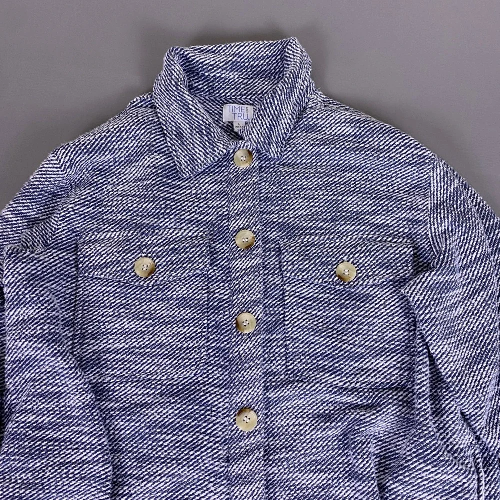 Time‎ and Tru Shacket Shirt Jacket Men's Large 12-14 Blue White Marled Cotton
